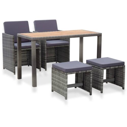 5-Piece Outdoor Dining Set Poly Rattan Wicker Outdoor Patio Furniture Acacia Wood Anthracite