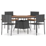 5-Piece Outdoor Dining Set Poly Rattan Wicker Outdoor Patio Furniture Black