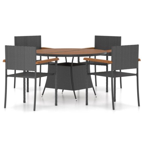 5-Piece Outdoor Dining Set Poly Rattan Wicker Outdoor Patio Furniture Black