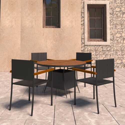 5-Piece Outdoor Dining Set Poly Rattan Wicker Outdoor Patio Furniture Black - Image 2