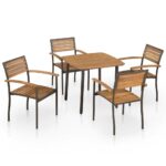 5-Piece Outdoor Dining Set Acacia Wood Timber Outdoor Patio Furniture Steel