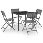 5-Piece Outdoor Dining Set Garden Patio Table Chairs Steel Furniture Setting Black Grey