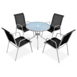 5-Piece Outdoor Dining Set Steel Black