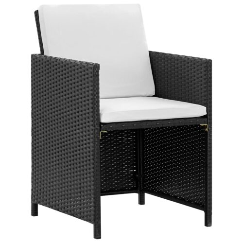 5-Piece Outdoor Dining Set with Cushions Poly Rattan Wicker Outdoor Patio Furniture Black - Image 3