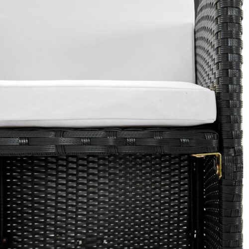 5-Piece Outdoor Dining Set with Cushions Poly Rattan Wicker Outdoor Patio Furniture Black - Image 4