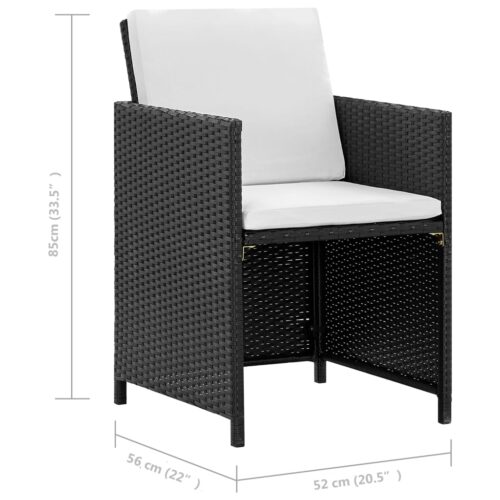 5-Piece Outdoor Dining Set with Cushions Poly Rattan Wicker Outdoor Patio Furniture Black - Image 9