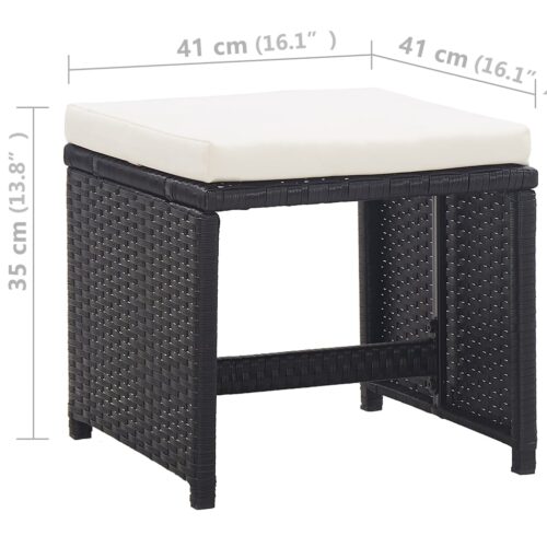 5-Piece Outdoor Dining Set with Cushions Poly Rattan Wicker Outdoor Patio Furniture Black - Image 10