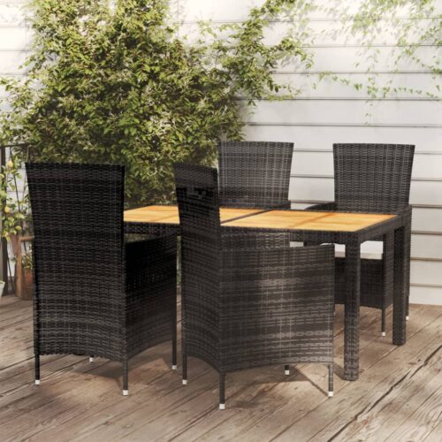 5-Piece Outdoor Dining Set with Cushions Poly Rattan Wicker Outdoor Patio Furniture Black - Image 2