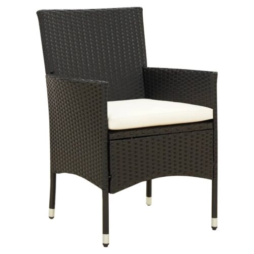 5-Piece Outdoor Dining Set with Cushions Poly Rattan Wicker Outdoor Patio Furniture Black - Image 3