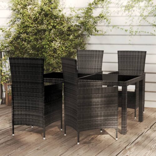 5-Piece Outdoor Dining Set with Cushions Poly Rattan Wicker Outdoor Patio Furniture Black - Image 2
