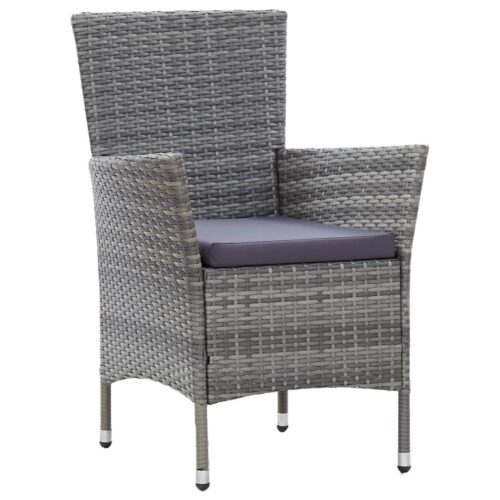 5-Piece Outdoor Dining Set with Cushions Poly Rattan Wicker Outdoor Patio Furniture Grey - Image 5