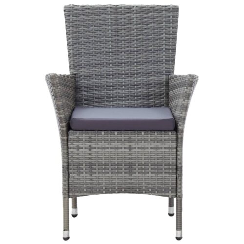 5-Piece Outdoor Dining Set with Cushions Poly Rattan Wicker Outdoor Patio Furniture Grey - Image 7