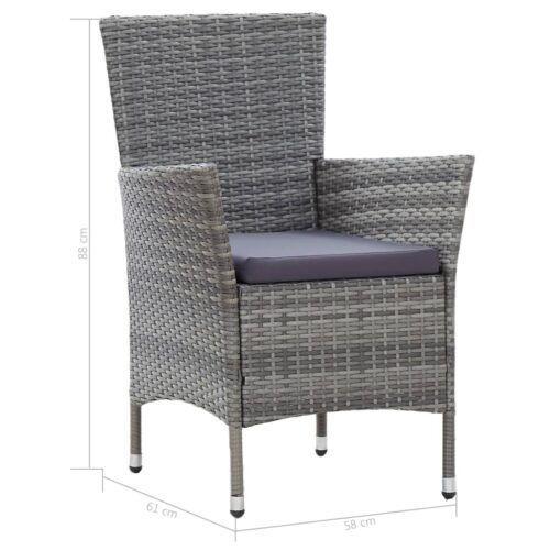 5-Piece Outdoor Dining Set with Cushions Poly Rattan Wicker Outdoor Patio Furniture Grey - Image 11