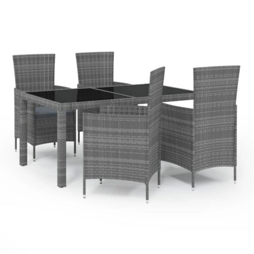 5-Piece Outdoor Dining Set with Cushions Poly Rattan Wicker Outdoor Patio Furniture Grey
