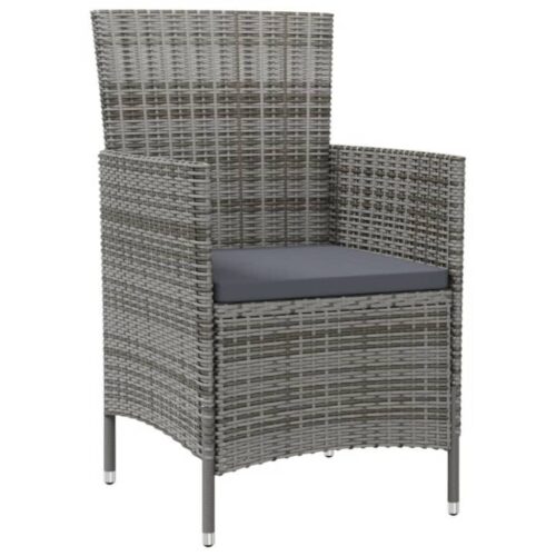 5-Piece Outdoor Dining Set with Cushions Poly Rattan Wicker Outdoor Patio Furniture Grey - Image 3