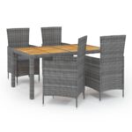 5-Piece Outdoor Dining Set with Cushions Poly Rattan Wicker Outdoor Patio Furniture Grey