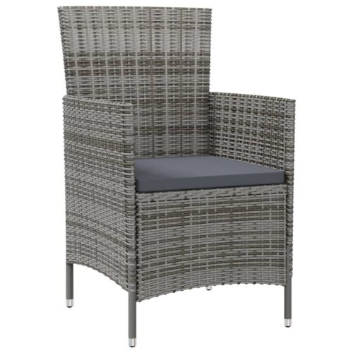 5-Piece Outdoor Dining Set with Cushions Poly Rattan Wicker Outdoor Patio Furniture Grey - Image 3
