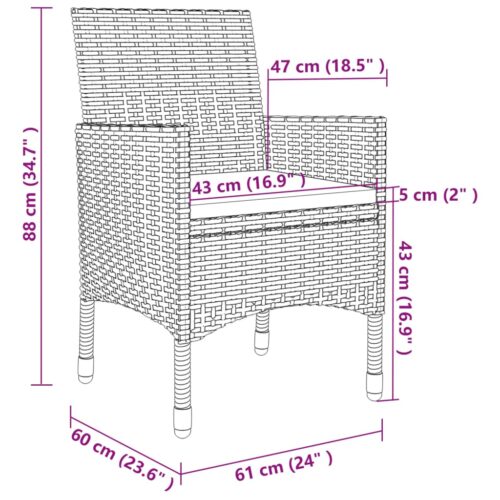 5-Piece Outdoor Dining Set with Cushions Poly Rattan Wicker Outdoor Patio Furniture Grey - Image 5