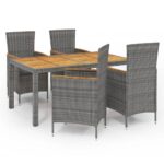 5-Piece Outdoor Dining Set with Cushions Poly Rattan Wicker Outdoor Patio Furniture Grey
