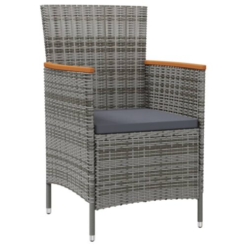5-Piece Outdoor Dining Set with Cushions Poly Rattan Wicker Outdoor Patio Furniture Grey - Image 3