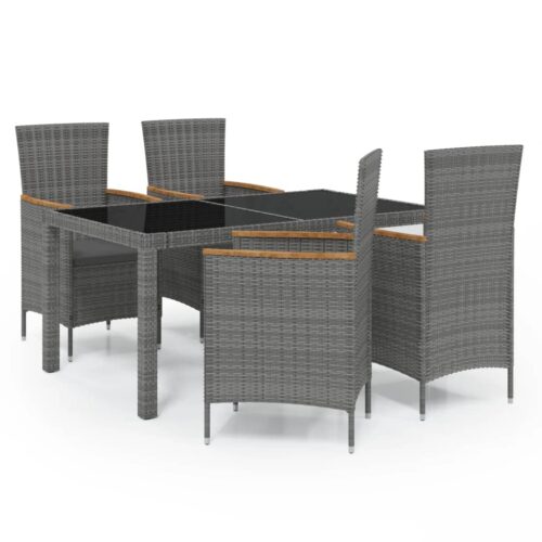 5-Piece Outdoor Dining Set with Cushions Poly Rattan Wicker Outdoor Patio Furniture Grey