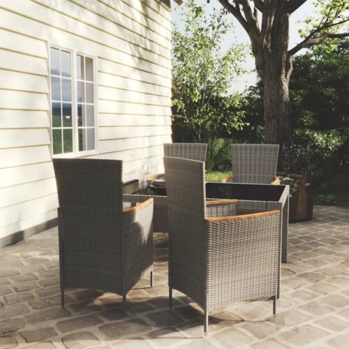 5-Piece Outdoor Dining Set with Cushions Poly Rattan Wicker Outdoor Patio Furniture Grey - Image 2