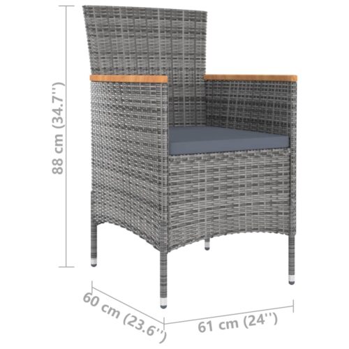 5-Piece Outdoor Dining Set with Cushions Poly Rattan Wicker Outdoor Patio Furniture Grey - Image 10