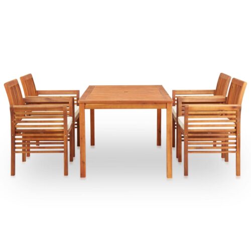 5-Piece Outdoor Dining Set with Cushions Wood Timber Outdoor Patio Furniture Acacia - Image 2