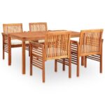 5-Piece Outdoor Dining Set with Cushions Wood Timber Outdoor Patio Furniture Acacia