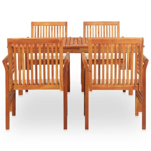 5-Piece Outdoor Dining Set with Cushions Wood Timber Outdoor Patio Furniture Acacia - Image 4