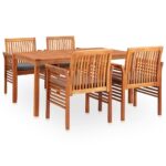 5-Piece Outdoor Dining Set with Cushions Wood Timber Outdoor Patio Furniture Acacia
