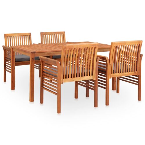 5-Piece Outdoor Dining Set with Cushions Wood Timber Outdoor Patio Furniture Acacia