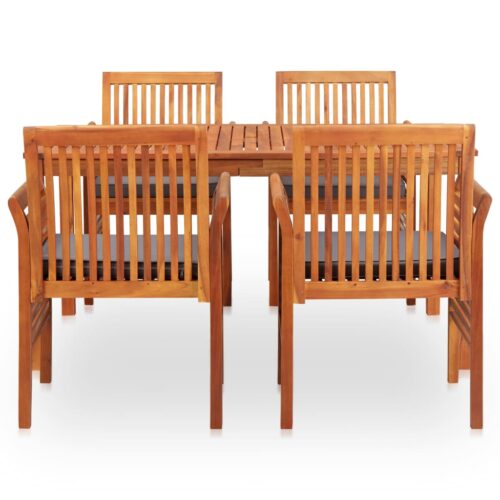 5-Piece Outdoor Dining Set with Cushions Wood Timber Outdoor Patio Furniture Acacia - Image 3