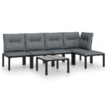 6-Piece Garden Lounge Set Black Grey Poly Rattan Wicker Outdoor Patio Furniture