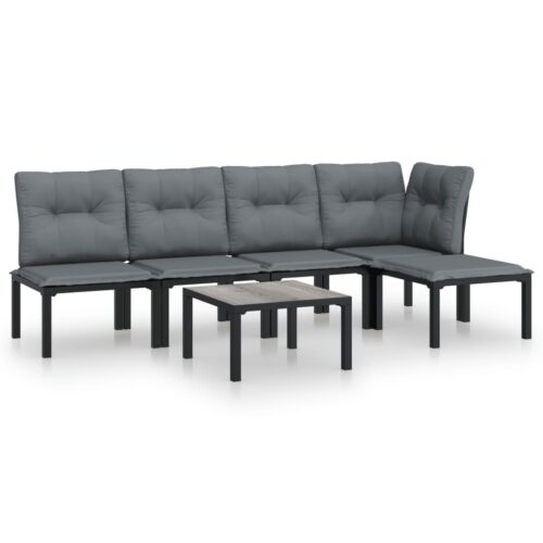 6-Piece Garden Lounge Set Black Grey Poly Rattan Wicker Outdoor Patio Furniture