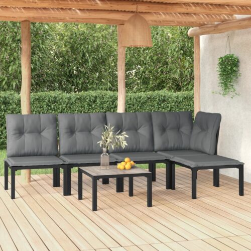 6-Piece Garden Lounge Set Black Grey Poly Rattan Wicker Outdoor Patio Furniture - Image 2