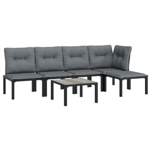 6-Piece Garden Lounge Set Black Grey Poly Rattan Wicker Outdoor Patio Furniture - Image 3