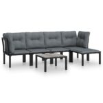 6-Piece Garden Lounge Set Black Grey Poly Rattan Wicker Outdoor Patio Furniture