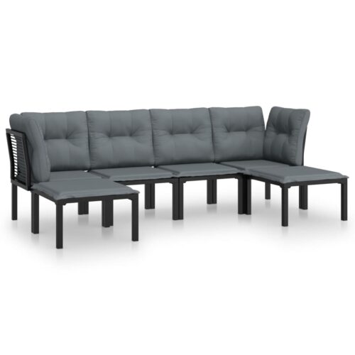 6-Piece Garden Lounge Set Black Grey Poly Rattan Wicker Outdoor Patio Furniture