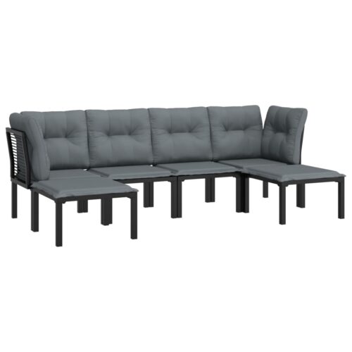 6-Piece Garden Lounge Set Black Grey Poly Rattan Wicker Outdoor Patio Furniture - Image 4