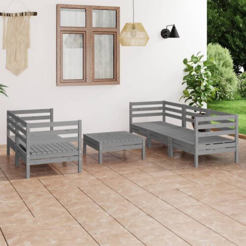 6-Piece Outdoor Sofa Set Garden Patio Lounge Chairs Furniture Pine Wood Grey - Image 2