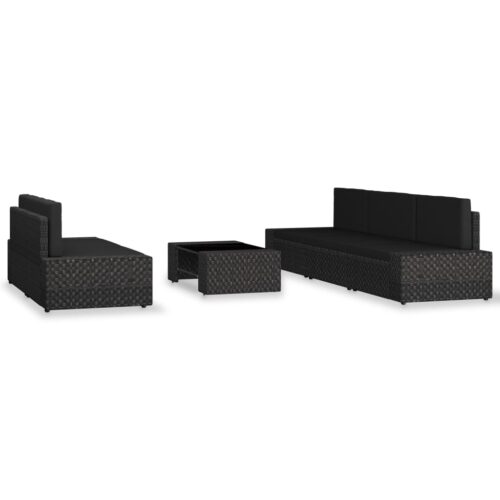 6-Piece Garden Lounge Set Poly Rattan Wicker Outdoor Patio Furniture Black - Image 2