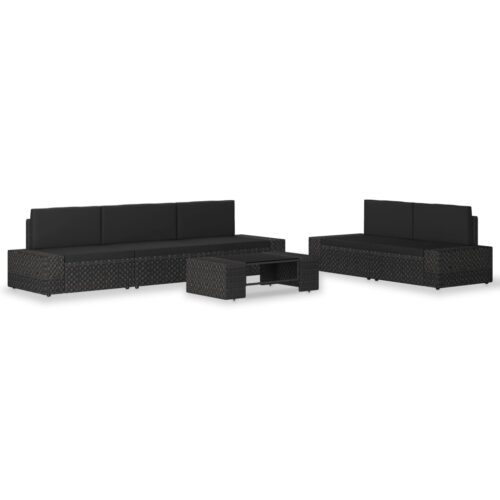 6-Piece Garden Lounge Set Poly Rattan Wicker Outdoor Patio Furniture Black - Image 3