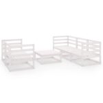 6-Piece Garden Lounge Set White Pine Wood Outdoor Patio Furniture