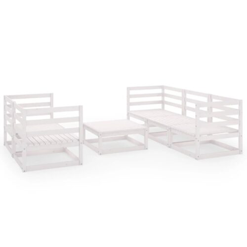 6-Piece Garden Lounge Set White Pine Wood Outdoor Patio Furniture