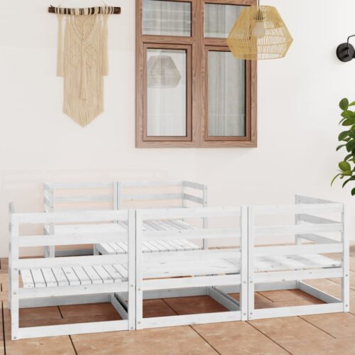6-Piece Garden Lounge Set White Pine Wood Outdoor Patio Furniture - Image 3