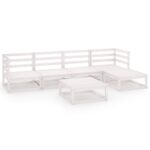 6-Piece Garden Lounge Set White Pine Wood Outdoor Patio Furniture