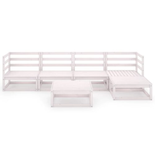 6-Piece Garden Lounge Set White Pine Wood Outdoor Patio Furniture - Image 4