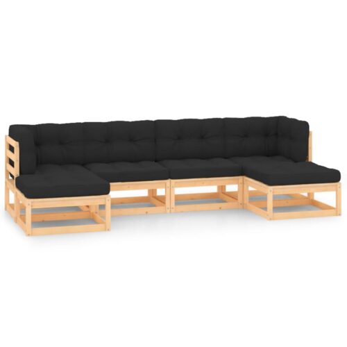 6-Piece Garden Lounge Set with Anthracite Cushions Pine Wood Outdoor Patio Furniture