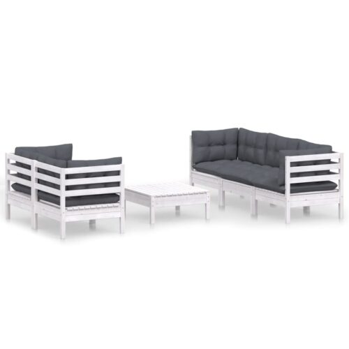 6-Piece Garden Lounge Set with Anthracite Cushions Pine Wood Outdoor Patio Furniture